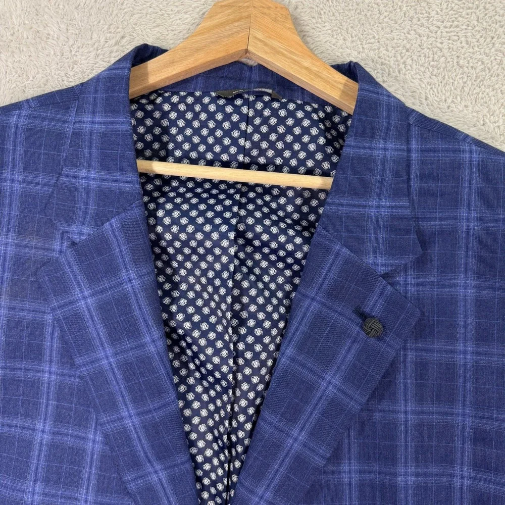 Oak Hill Mens 3XL 56R Plaid Blazer Sport Coat Jacket Bright Blue Casual Preppy